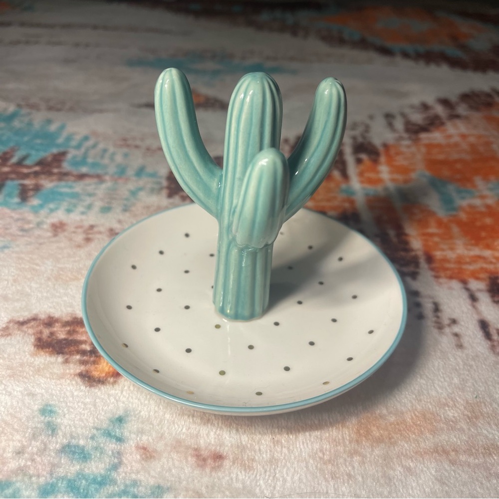 Cactus Ring Holder with Polka Dot Dish